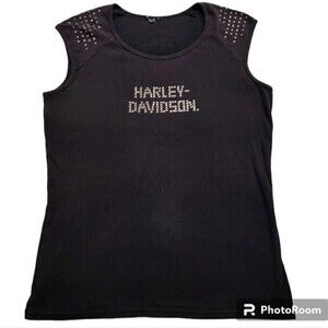 Harley Davidson Black Studded Sleeveless Biker Top